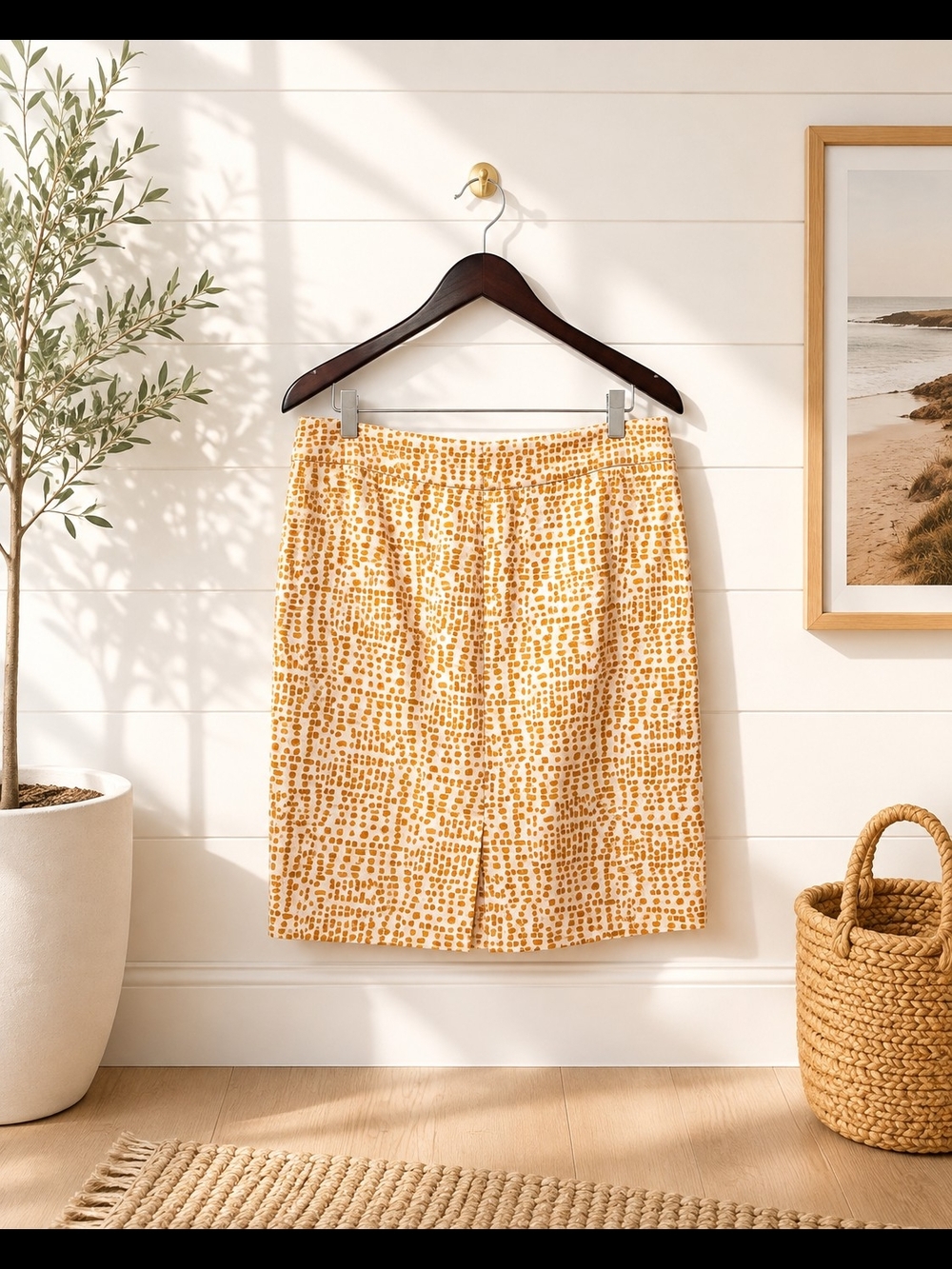 J.Crew Stretch Yellow White Printed Pencil Skirt Size 12